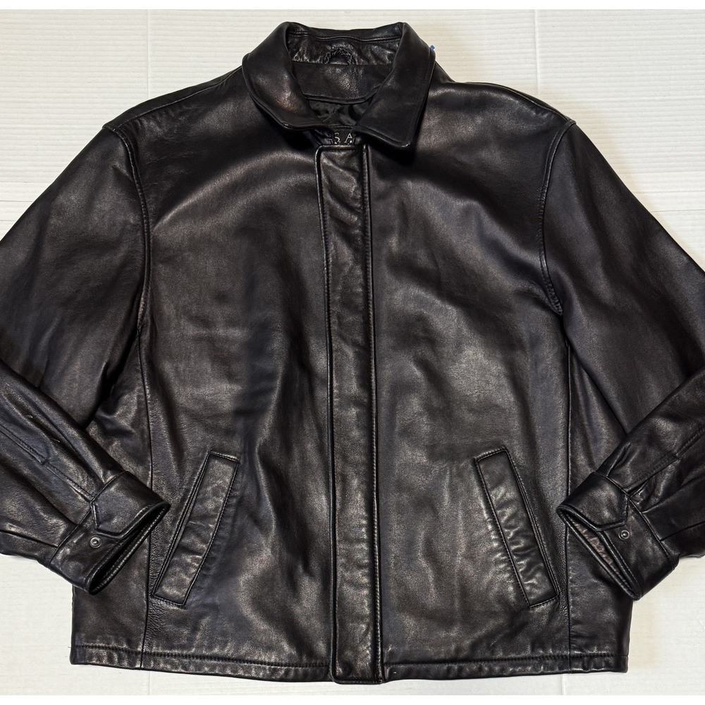 JOS A BANK - Men's Black Insulated Leather Jacket - Size X-Large XL‎